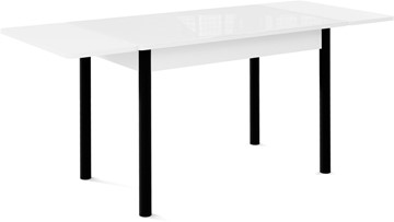Кухонный раздвижной стол Милан-1 EVO, ноги металлические черные, стекло белое/серый в Богдановиче - предосмотр 1