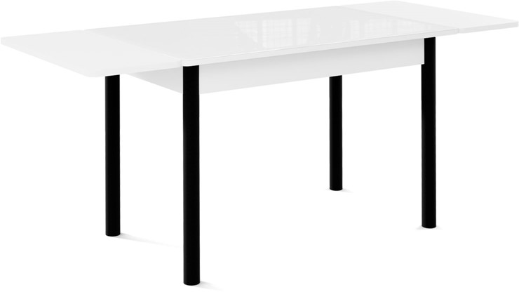Кухонный раздвижной стол Милан-1 EVO, ноги металлические черные, стекло белое/серый в Екатеринбурге - изображение 1