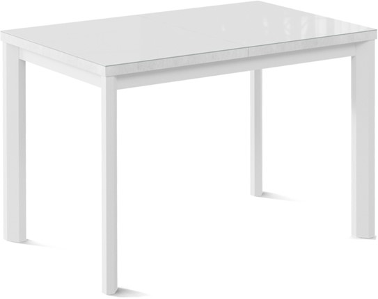 Кухонный раскладной стол Нагано-1G (ноги металлические белые, стекло cristal/белый цемент) в Екатеринбурге - изображение
