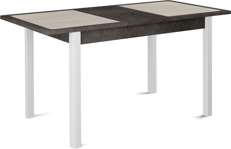 Кухонный раздвижной стол Ницца-1 ПЛ (ноги белые, плитка бежевая/серый камень) в Ревде - изображение 1
