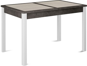Кухонный раздвижной стол Ницца-1 ПЛ (ноги белые, плитка бежевая/серый камень) в Кушве