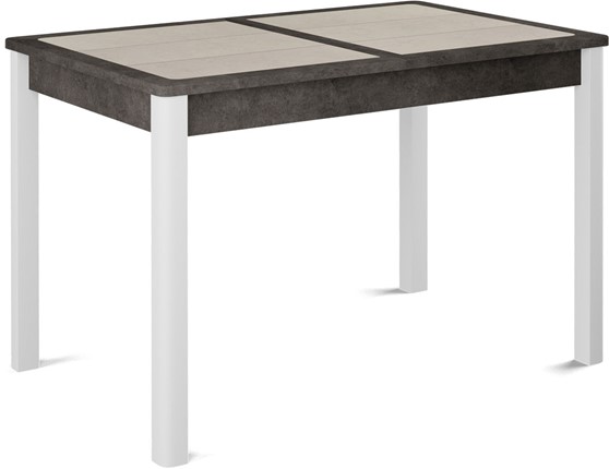 Кухонный раздвижной стол Ницца-1 ПЛ (ноги белые, плитка бежевая/серый камень) в Екатеринбурге - изображение