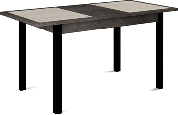 Кухонный раскладной стол Ницца-1 ПЛ (ноги черные, плитка бежевая/серый камень) в Екатеринбурге - предосмотр 1