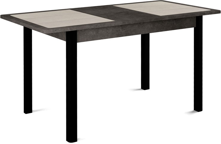 Кухонный раздвижной стол Ницца-2 ПЛ (ноги черные, плитка бежевая/серый камень) в Ревде - изображение 1