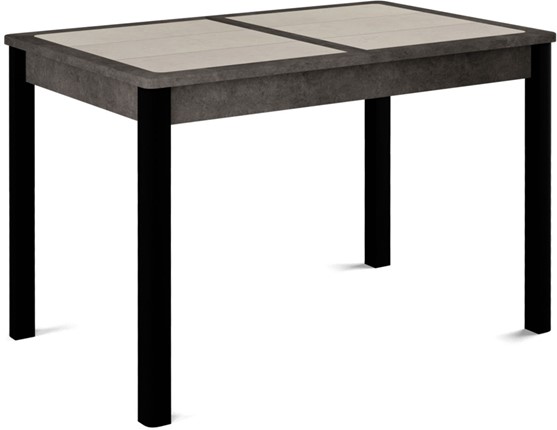 Кухонный раздвижной стол Ницца-2 ПЛ (ноги черные, плитка бежевая/серый камень) в Ревде - изображение