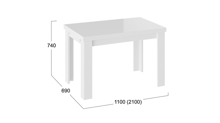 Раздвижной стол Норман тип 1, цвет Белый/Стекло белый глянец в Первоуральске - изображение 2