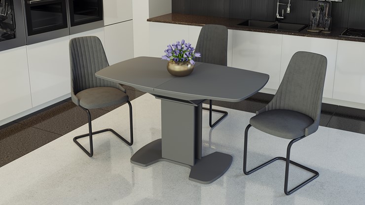 Кухонный раздвижной стол Портофино (СМ(ТД)-105.02.11(1)), цвет Серое/Стекло серое матовое LUX в Ирбите - изображение 3