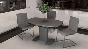 Кухонный раздвижной стол Портофино (СМ(ТД)-105.02.11(1)), цвет Серое/Стекло серое матовое LUX в Ирбите - предосмотр 5