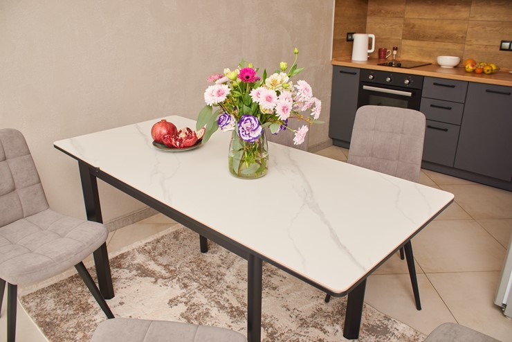 Кухонный стол раздвижной Римини-мини С, 90х65 (+40) керамика White Marble (белый) в Екатеринбурге - изображение 2