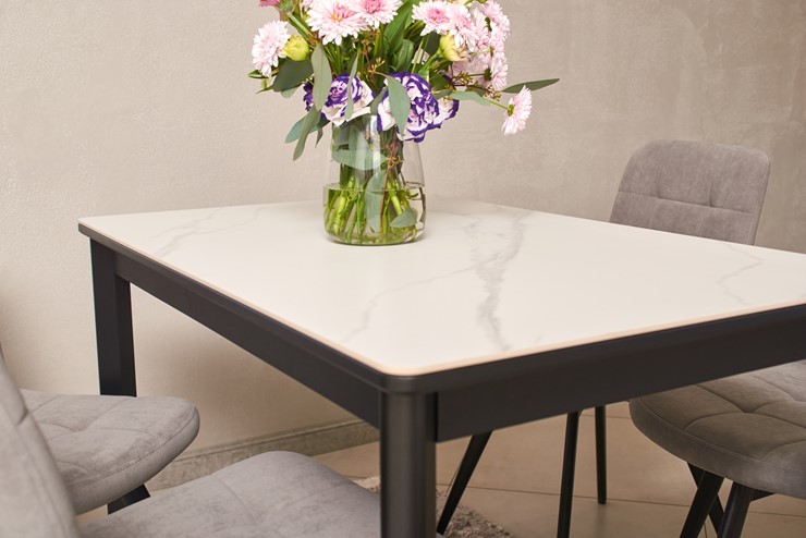Кухонный стол раздвижной Римини-мини С, 90х65 (+40) керамика White Marble (белый) в Екатеринбурге - изображение 5
