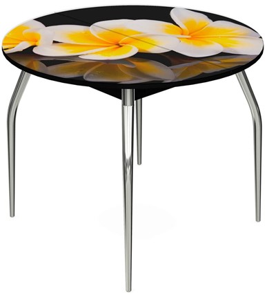 Кухонный стол раздвижной Ривьера - Круг, ноги хром №5, ФП (Цветы №11) в Ревде - изображение