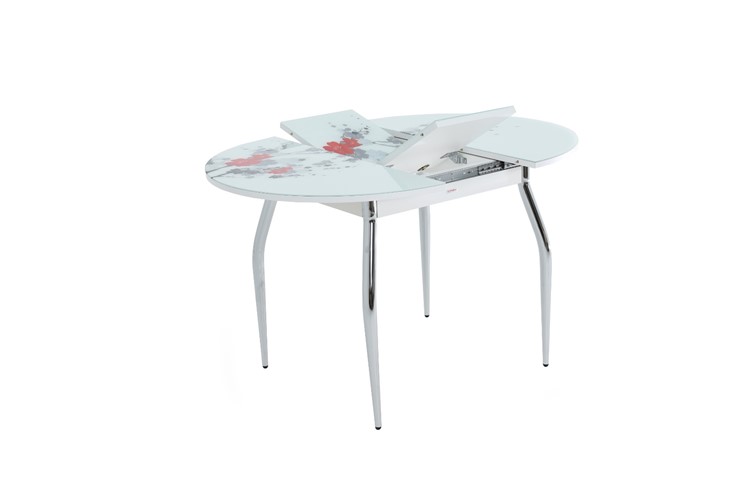 Кухонный стол раздвижной Ривьера - Круг, ноги метал. крашеные №24, ФП (Цветы №11) в Ревде - изображение 2