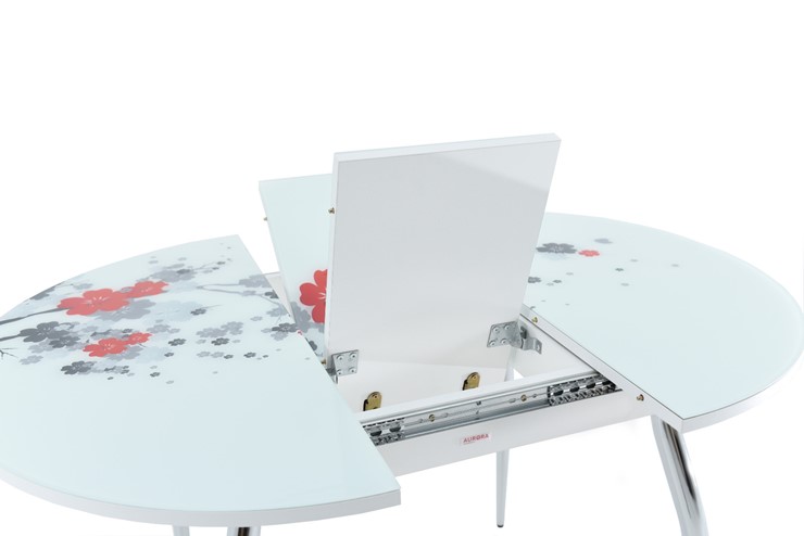 Кухонный стол раздвижной Ривьера - Круг, ноги метал. крашеные №24, ФП (Цветы №11) в Ревде - изображение 3