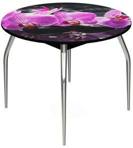Кухонный стол раскладной Ривьера - Круг, ноги метал. крашеные №24, ФП (Цветы №30) в Ревде