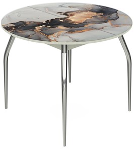 Кухонный раздвижной стол Ривьера - Круг, ноги метал. крашеные №24, ФП (Мрамор №19) в Первоуральске