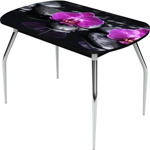 Кухонный раскладной стол Ривьера исп.1 ноги метал. крашеные №24 Фотопечать (Цветы №14) в Асбесте