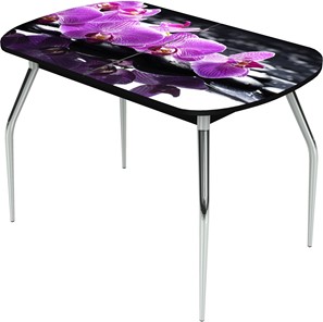 Кухонный раскладной стол Ривьера исп.1 ноги метал. крашеные №24 Фотопечать (Цветы №30) в Первоуральске
