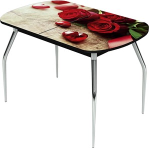 Кухонный раздвижной стол Ривьера исп.1 ноги метал. крашеные №24 Фотопечать (Цветы №33) в Артемовском