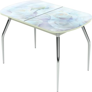 Раздвижной стол Ривьера исп.1 ноги метал. крашеные №24 Фотопечать (Цветы №36) в Ревде