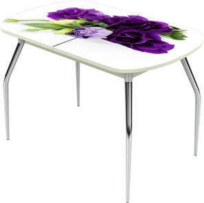 Кухонный раздвижной стол Ривьера исп.1 ноги метал. крашеные №24 Фотопечать (Цветы №46) в Ревде