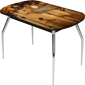 Кухонный стол раскладной Ривьера исп.1 ноги метал. крашеные №24 Фотопечать (Кофе №25) в Ревде