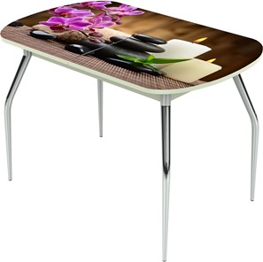 Кухонный раздвижной стол Ривьера исп.2 ноги метал. крашеные №24 Фотопечать (Цветы №18) в Красноуфимске