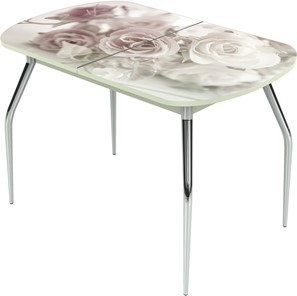 Раздвижной стол Ривьера исп.2 ноги метал. крашеные №24 Фотопечать (Цветы №41) в Первоуральске