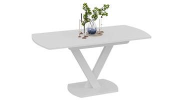 Кухонный стол раскладной Салерно тип 1 (Белый муар/Стекло матовое белое) в Ревде - предосмотр 1