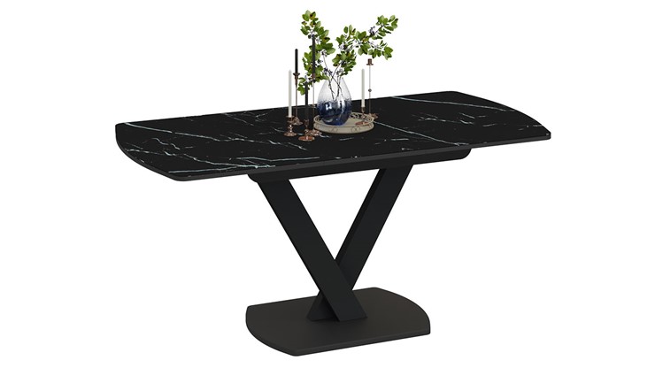 Обеденный раздвижной стол Салерно тип 1 (Черный муар/Стекло черный мрамор) в Новоуральске - изображение 1