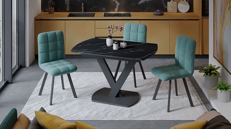 Обеденный раздвижной стол Салерно тип 1 (Черный муар/Стекло черный мрамор) в Новоуральске - изображение 2