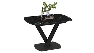Обеденный раздвижной стол Салерно тип 1 (Черный муар/Стекло черный мрамор) в Каменске-Уральском