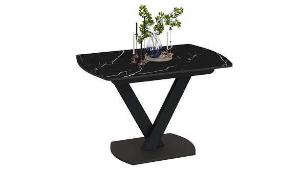 Обеденный раздвижной стол Салерно тип 1 (Черный муар/Стекло черный мрамор) в Новоуральске - изображение