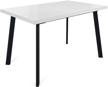 Кухонный раздвижной стол Сальвадор-1G (ноги черные, стекло cristal/белый цемент) в Кушве