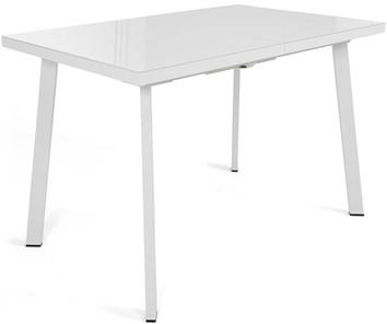 Кухонный раздвижной стол Сальвадор-1G (ноги белые, стекло cristal/белый цемент) в Кушве