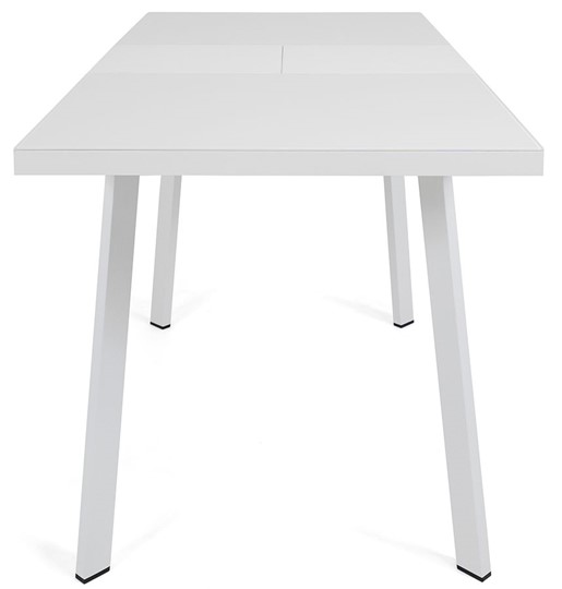 Кухонный раздвижной стол Сальвадор-1G (ноги белые, стекло cristal/белый цемент) в Артемовском - изображение 4