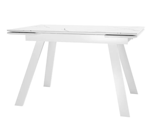 Обеденный раздвижной стол SKL 140, керамика белый мрамор/подстолье белое/ножки белые в Первоуральске - изображение 1