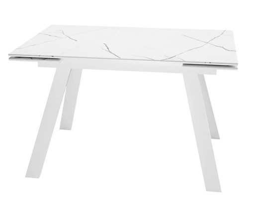 Обеденный раздвижной стол SKL 140, керамика белый мрамор/подстолье белое/ножки белые в Екатеринбурге - изображение