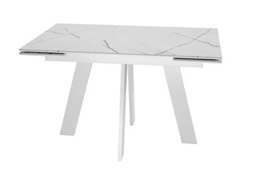Обеденный раздвижной стол SKM 120, керамика белый мрамор/подстолье белое/ножки белые в Каменске-Уральском