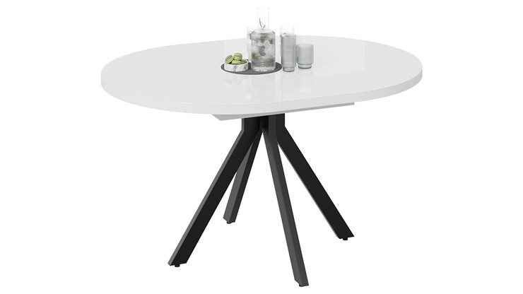 Обеденный раздвижной стол Стокгольм Тип 1 (Черный муар/Стекло глянцевое белое) в Новоуральске - изображение 1