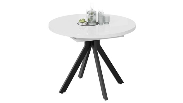 Обеденный раздвижной стол Стокгольм Тип 1 (Черный муар/Стекло глянцевое белое) в Ревде - изображение