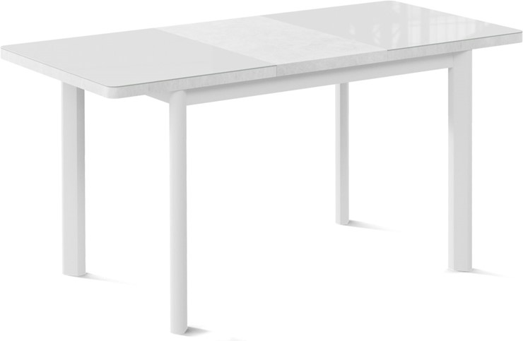 Кухонный раскладной стол Токио-1G (ноги металлические белые, cтекло cristal/белый цемент) в Екатеринбурге - изображение 1