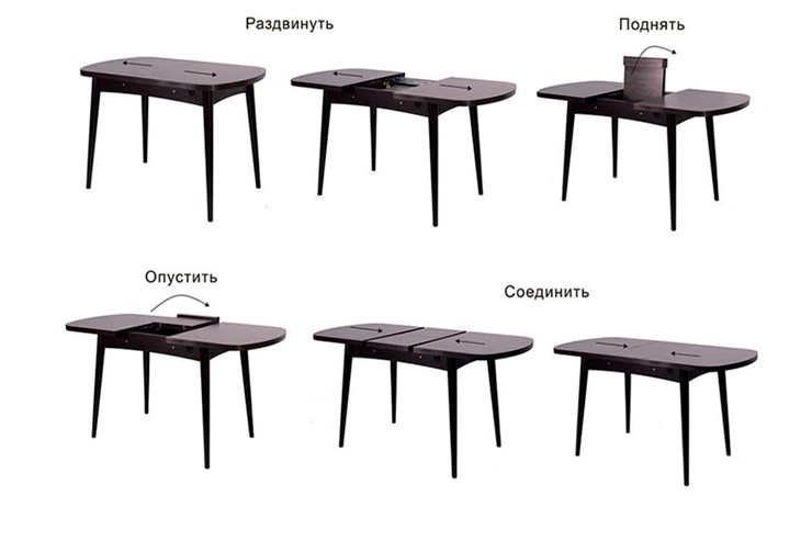 Кухонный раскладной стол Ялта с цилиндрическими опорами Венге/Ясень Анкор темный в Екатеринбурге - изображение 1