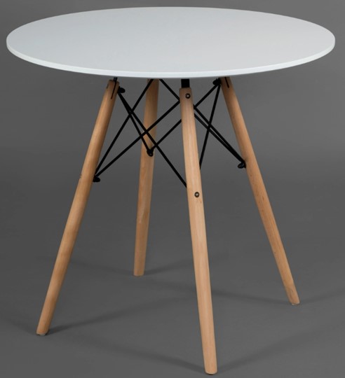 Кухонный обеденный стол CINDY NEXT, металл/мдф/бук, D70х75см, белый/натуральный арт.15854 в Екатеринбурге - изображение 1