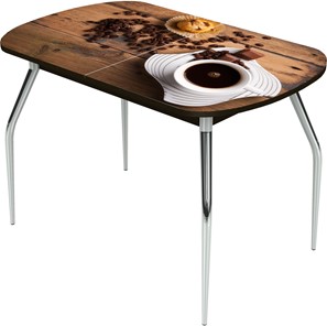 Кухонный стол раскладной Ривьера исп.1 ноги хром №5 Фотопечать (Кофе №14) в Ревде