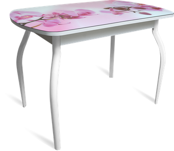 Кухонный стол ПГ-04 СТФ белое/орхидея/крашенные фигурные в Кушве
