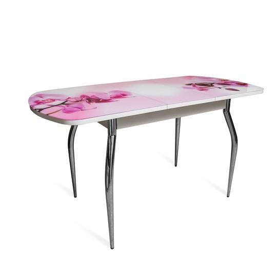 Кухонный стол раздвижной ПГ-02СТФ белое/орхидея/хром фигурные в Кушве - изображение 1