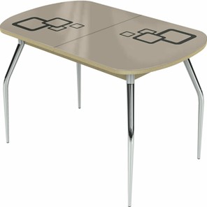 Обеденный раздвижной стол Ривьера исп.1 хром №5, Рисунок квадро (стекло молочное/коричневый/дуб выбеленный) в Ревде