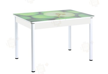 Обеденный раздвижной стол Айсберг-01 СТФ, белый/фотопечать зеленые яблоки/ноги крашеные в Каменске-Уральском
