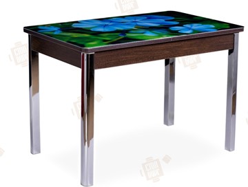 Кухонный стол раздвижной Айсберг-01 СТФ, венге/фотопечать фиалка/ноги хром квадратные в Ирбите