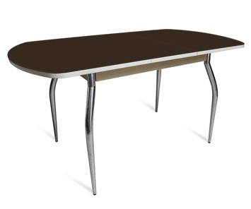 Кухонный раскладной стол ПГ мини СТ2, дуб молочный/черное стекло/35 хром гнутые металл в Кушве